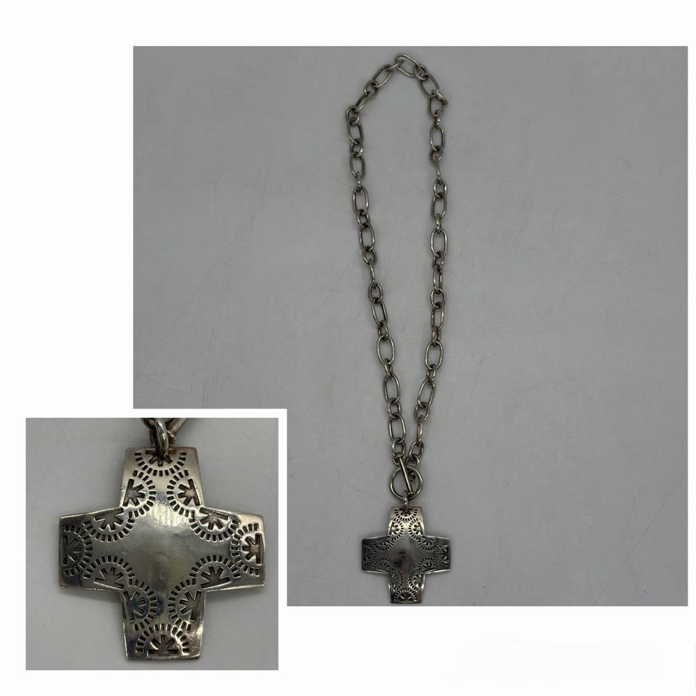 Vtg Silpada Sterling Silver Virtuosity Cross Pendant & Toggle Link Necklace 35g